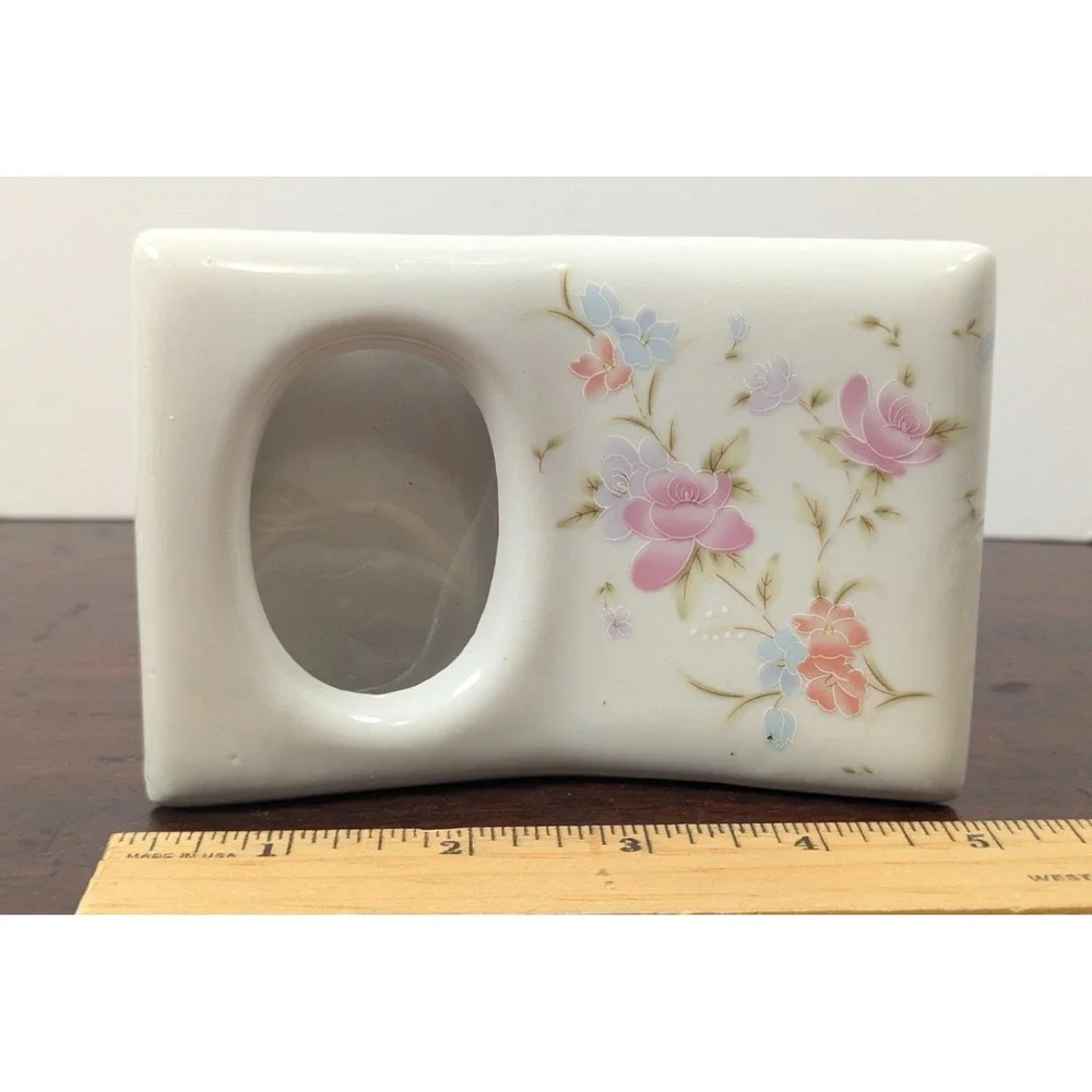 Vintage Shiah Yih ROC Porcelain Floral Picture Frame Pink Roses Taiwan 5x3.5